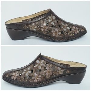 Pikolinos Leather Floral Cutout Mules, Size 7 (37)